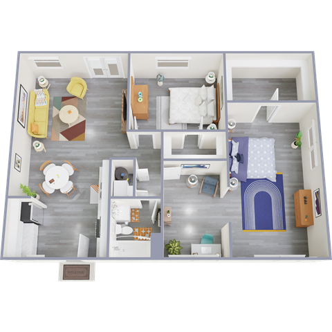 Floor plan for 2 beds, 1 bath, 1379 sqft